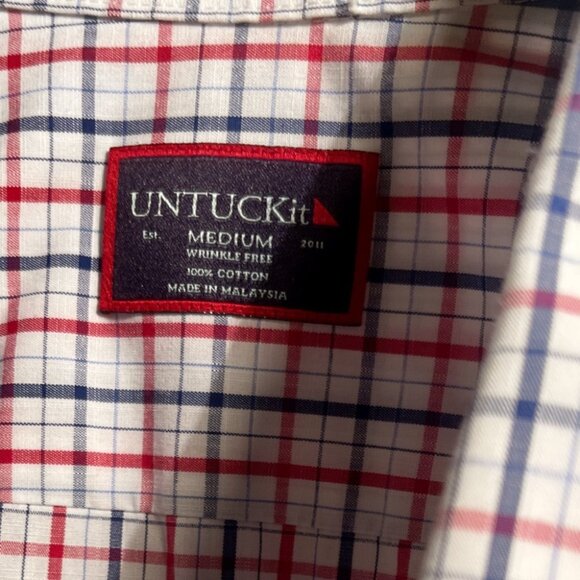 UNTUCKit Kesser WF Business Casual Button Down Cotton Red White Plaid Shirt M - Picture 3 of 5